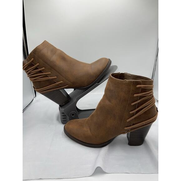 Candies Ankle Boots Heeled Brown Vegan Nubuck Booties Womens Size 9M Zipper - Picture 3 of 9